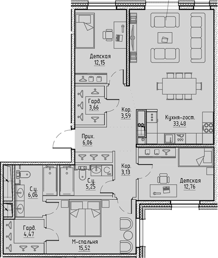 3-комнатная квартира 106.13 м², 4/10 эт., ЖК «LEGENDA Сампсониевский 32»